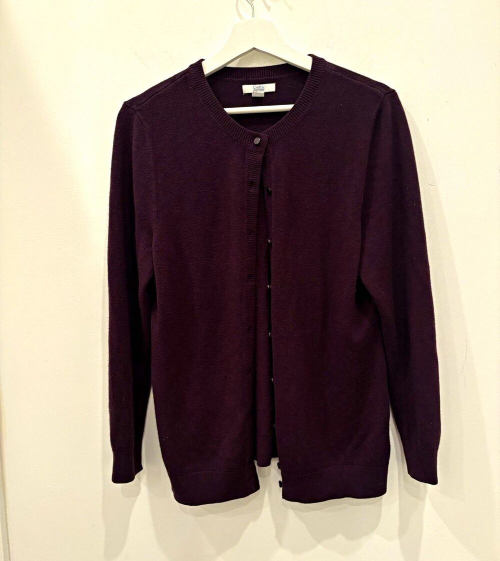 Croft & Barrow Purple burgundy Acrylic Knit Cardigan Sz M career office fall pre